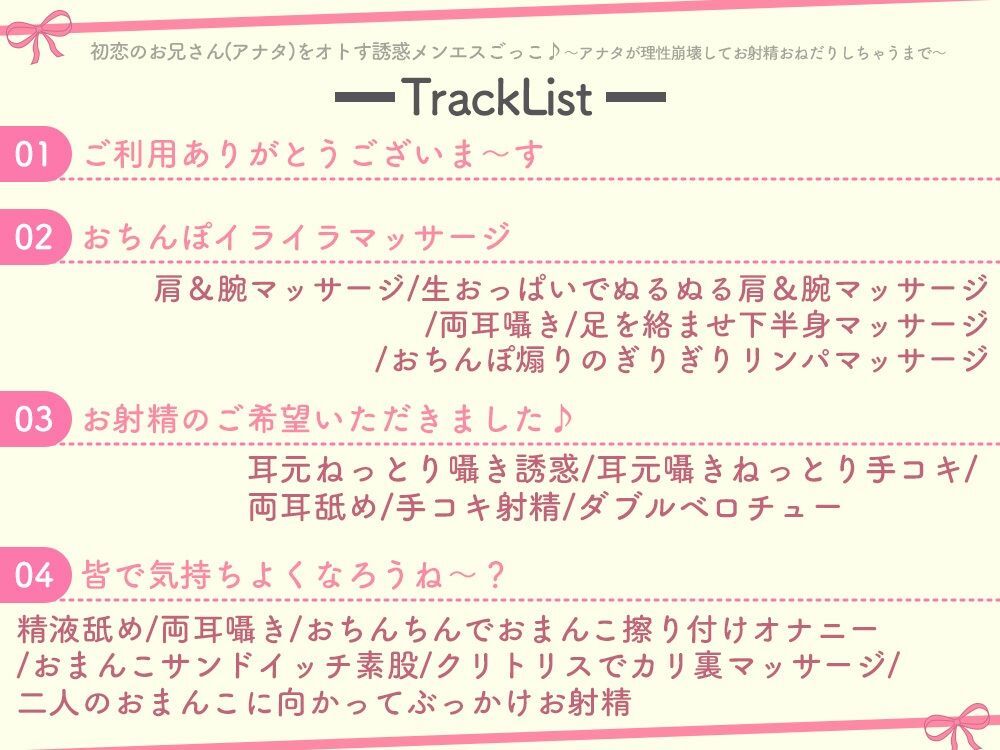 初恋のお兄さん(アナタ)をオトす誘惑メンエスごっこ♪ 〜アナタが理性崩壊してお射精おねだりしちゃうまで〜